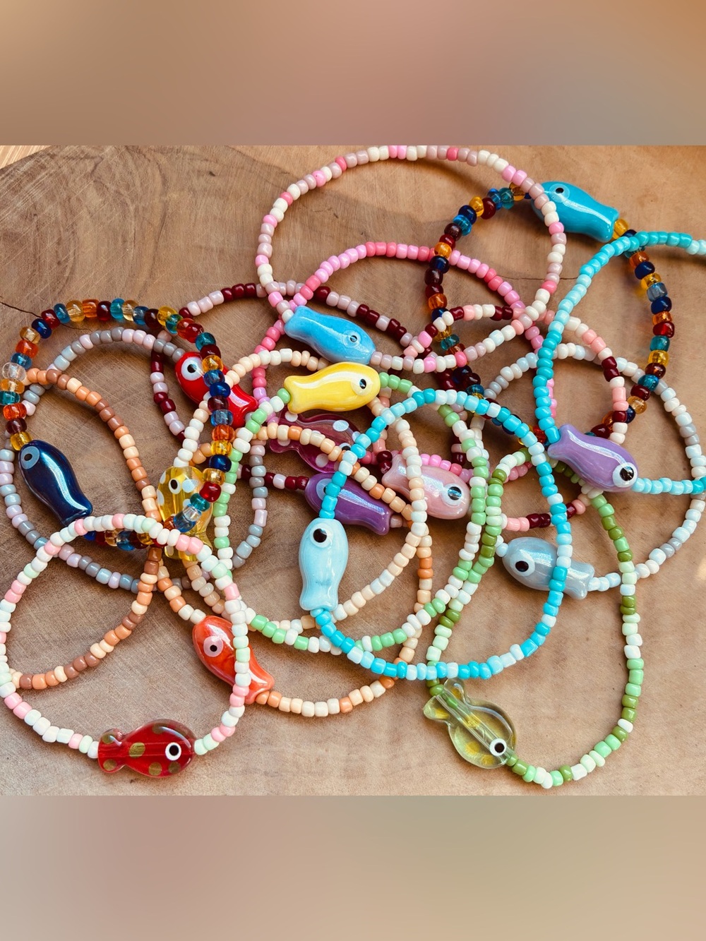 Mystery Glass Fish Seed Bead Stretch Bracelet Cute Gift Friendship Beach Jewelry